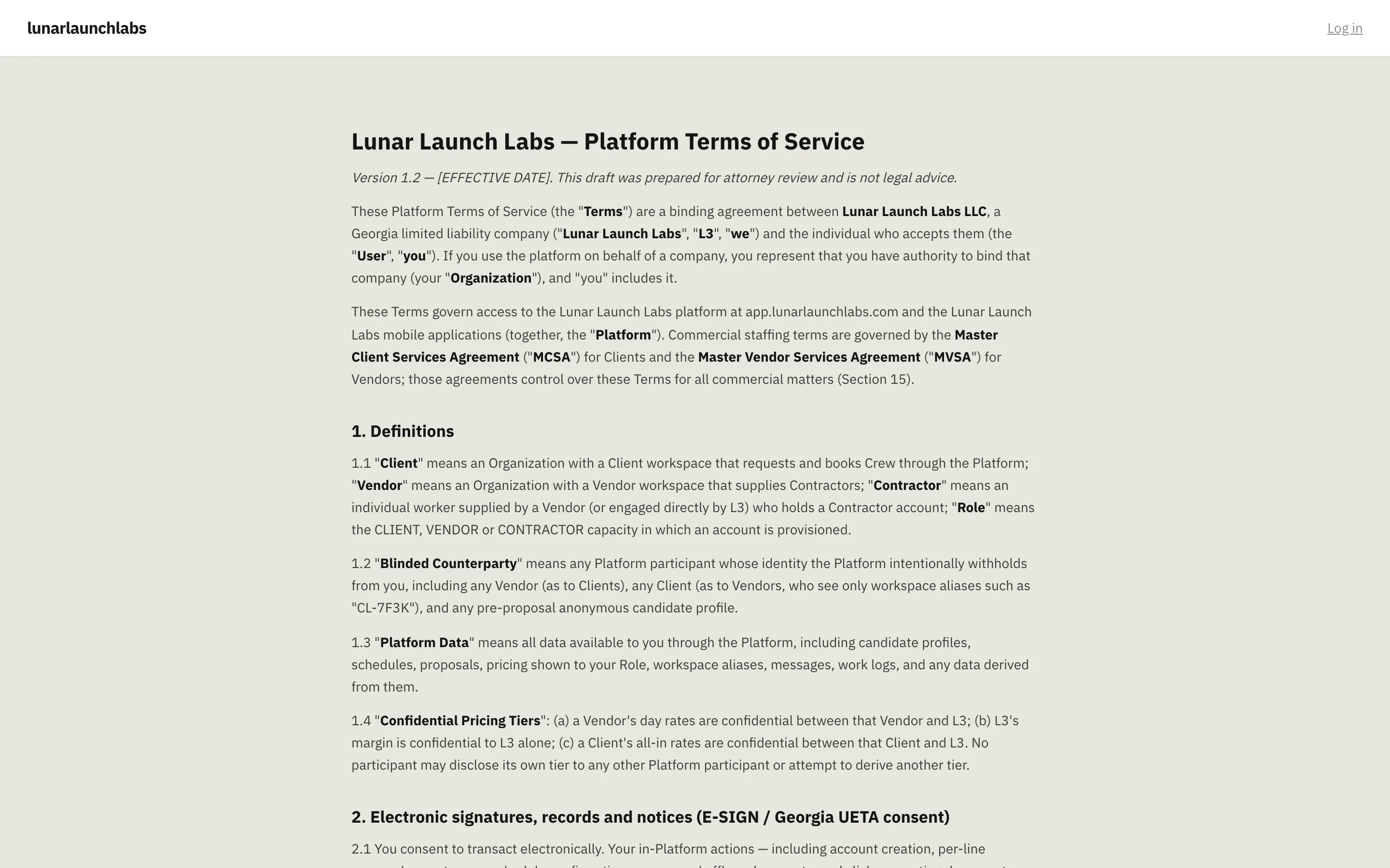 The Platform Terms of Service as served in the app at /terms