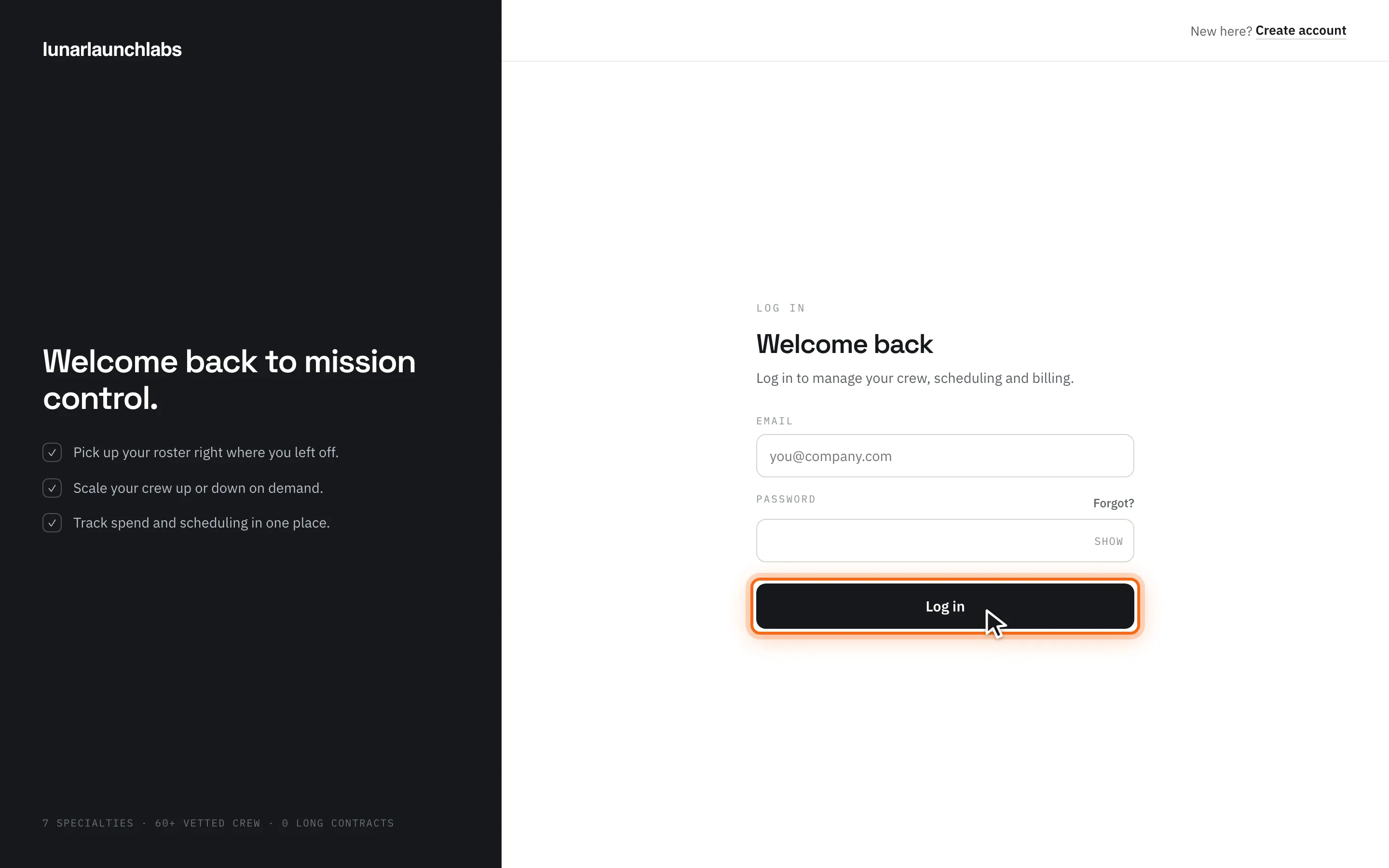 The sign-in page with the “Log in” button highlighted