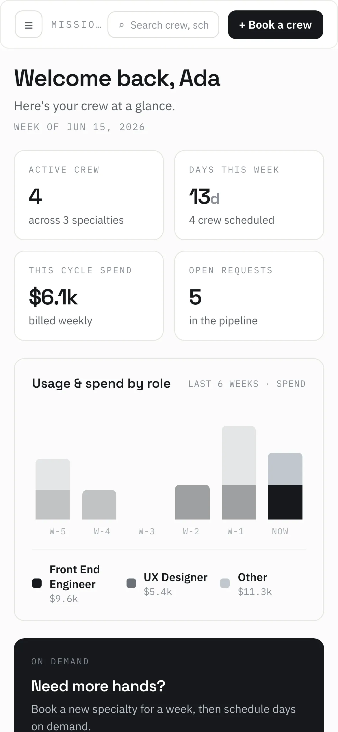 The client Mission Control at phone width, as the native app renders it